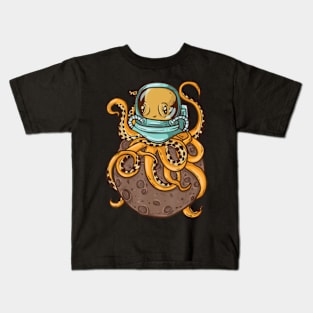 Astronaut Octopus Moon Cute Kids T-Shirt